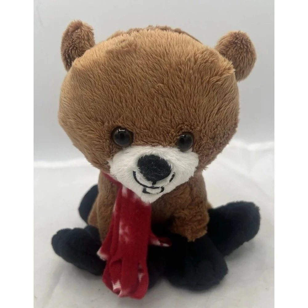 Animal Adventure Beaver Plush 7” Brown Red Scarf Christmas Winter Stuffed Animal